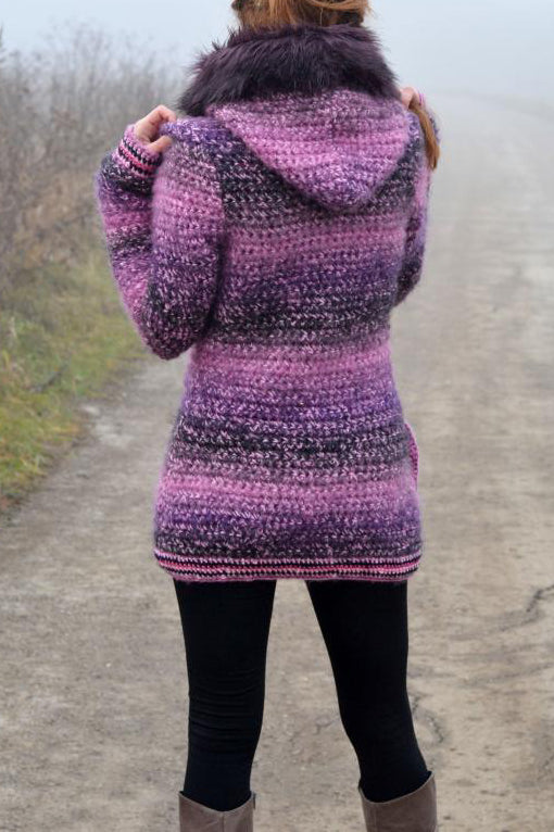 Women Long Sleeve Plus Size Hoodie Outwear - Purple