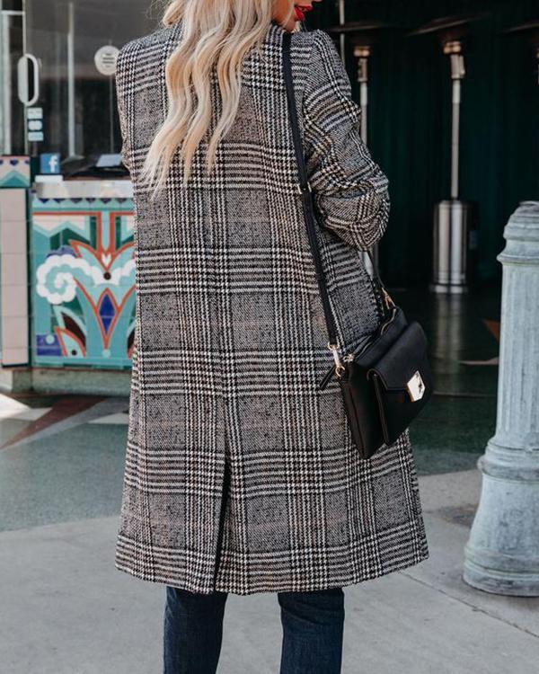 Women Plaid Long Woolen Coat