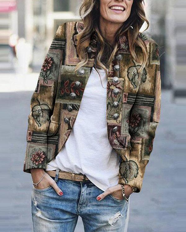 Winter Fashion Vintage Print Buttons Outerwear