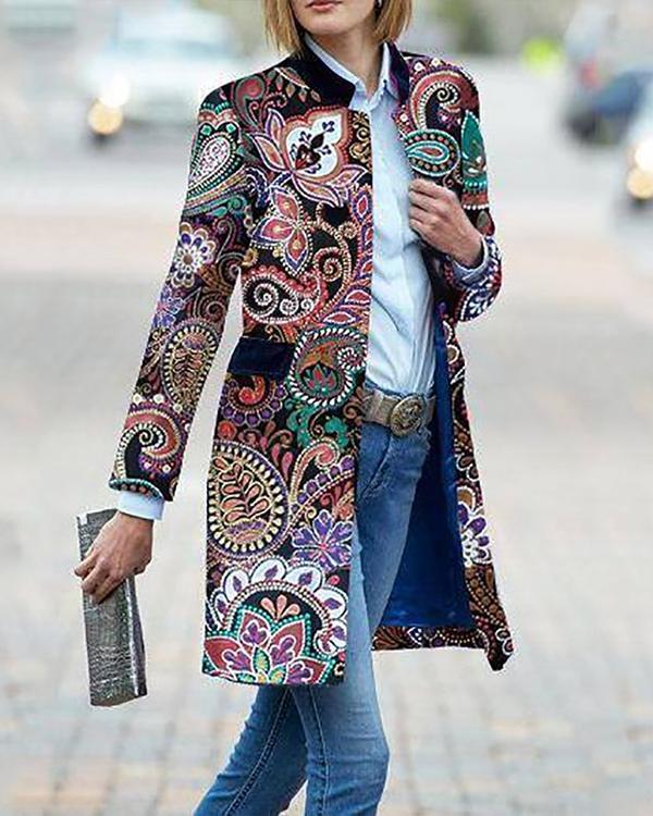 Fashion Floral Pattern Long Sleeve Coat