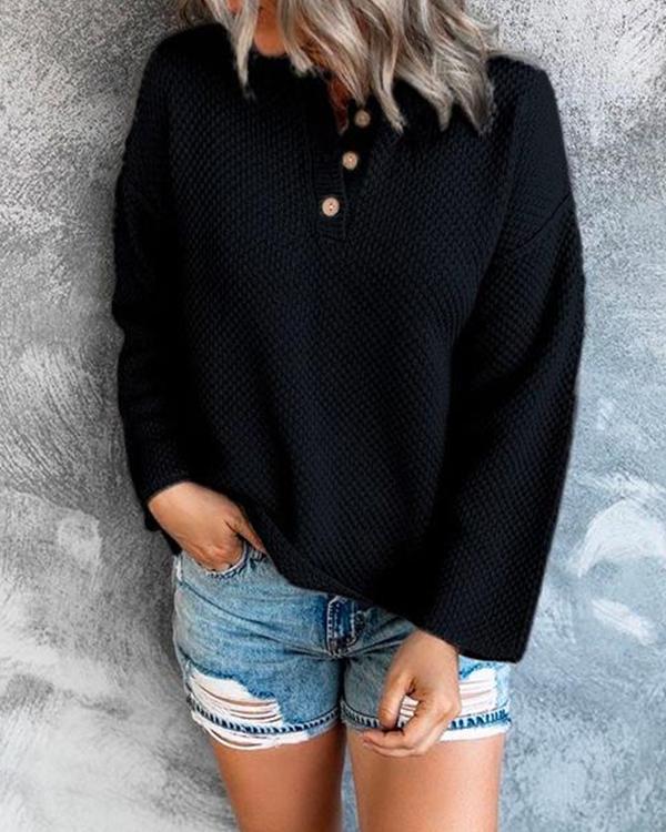 Comfy Cozy Sweater Drop Shoulder Button Up Knitting Top