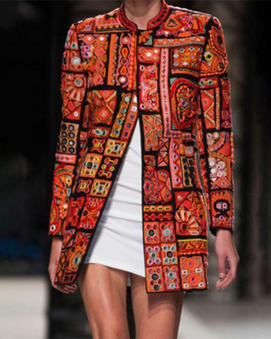 Orange Cotton-Blend Long Sleeve Graphic Outerwear