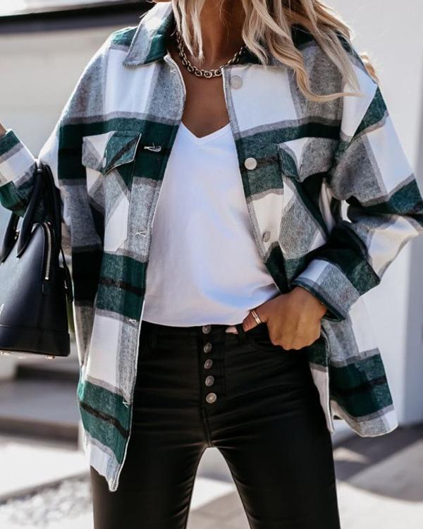 Women's Long Sleeve Plaid Shirt Outerwear