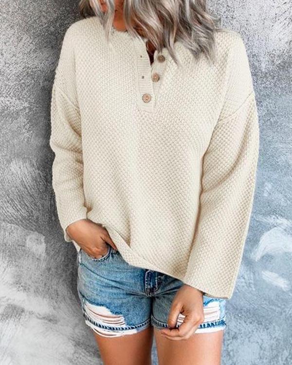 Comfy Cozy Sweater Drop Shoulder Button Up Knitting Top