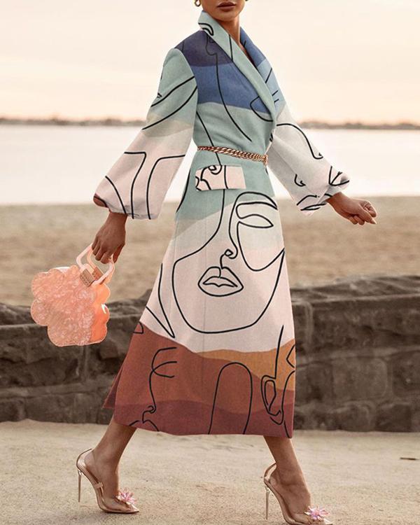 Women's Wool Blends Elegant Fashion printed Collar Coat