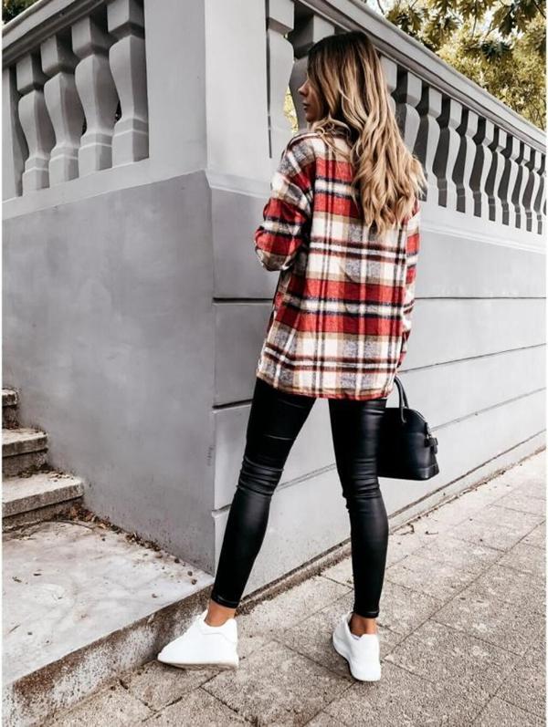 Loose casual retro plaid long-sleeved shirt jacket