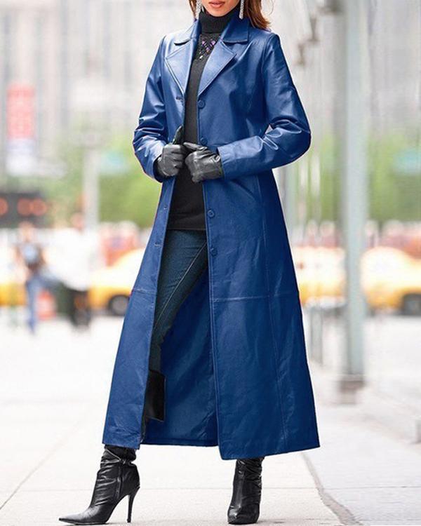 Womens Winter PU Leather Slim Fit Overcoat