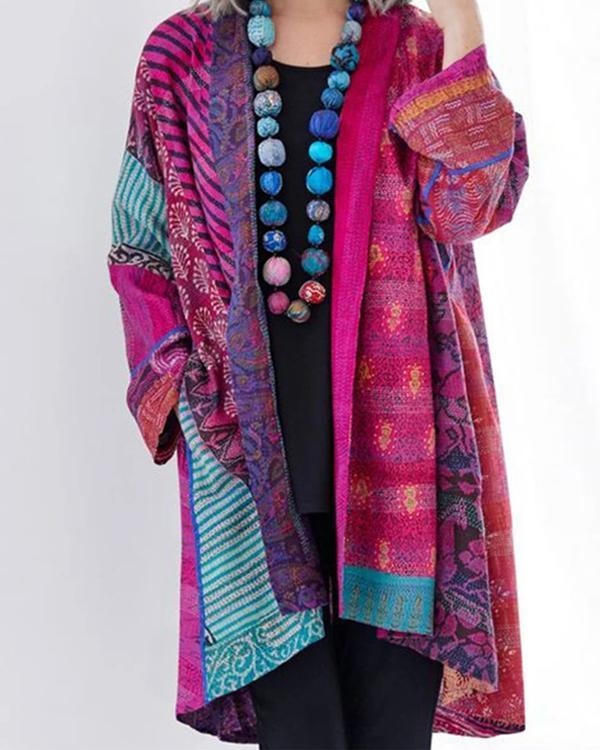 Long Sleeve Collarless Pockets Coats