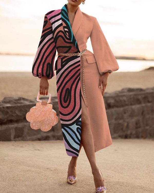 Women's Wool Blends Elegant Fashion printed Collar Coat