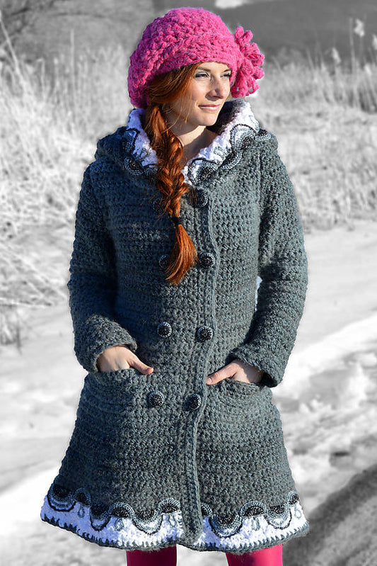 Women Casual Plus Size Long Sleeve Silver Rose Sweater With Hat