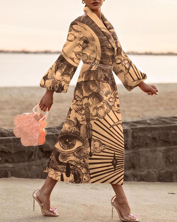 Women's Wool Blends Elegant Fashion printed Collar Coat