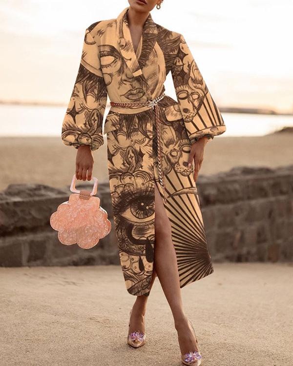 Women's Wool Blends Elegant Fashion printed Collar Coat